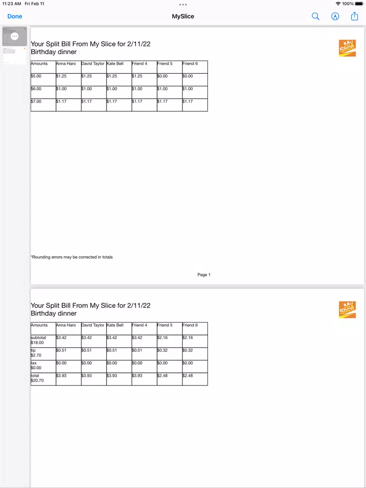 Ảnh chụp màn hình của My Slice Bill Splitting iPad 