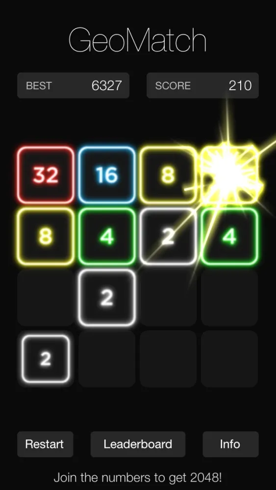 GeoMatch - 2048 experience with glowing neon particle explosions سکرین شاٹس