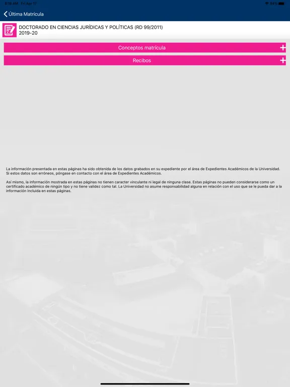 Servicios Personales UPO iPad  Screenshots