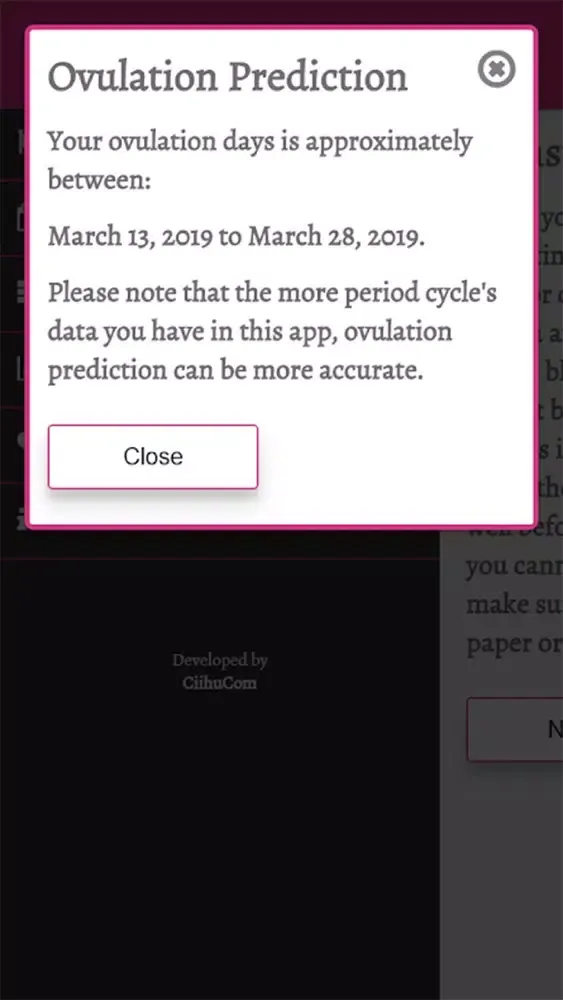 ภาพหน้าจอของ Ezee Ovulation Predictor