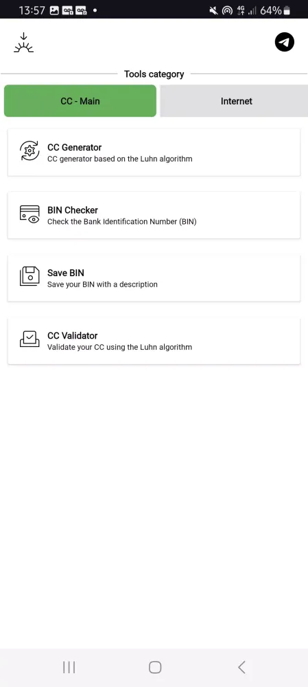 Credit card tools - Bin Check Screenshots