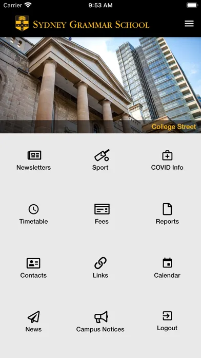 Capturas de tela do Sydney Grammar School App