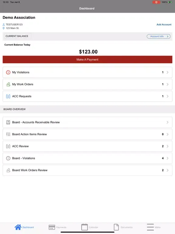 Tangkapan layar ACS Communities App iPad 