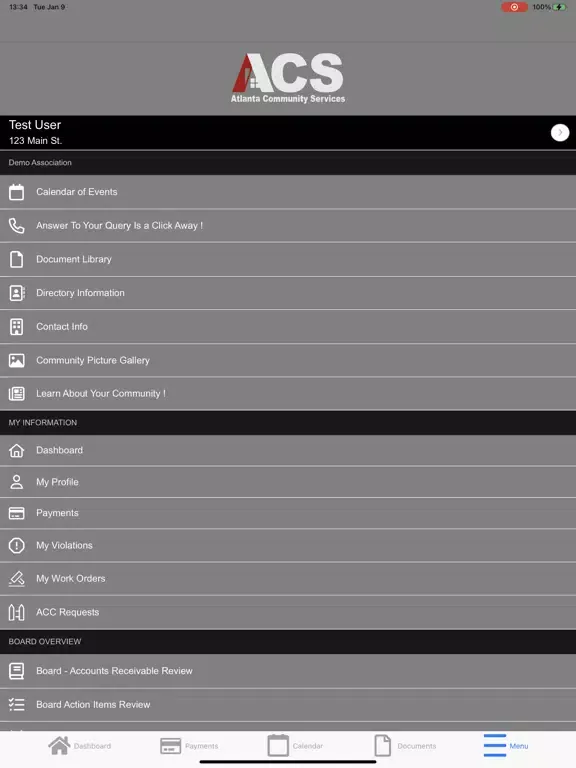 Tangkapan layar ACS Communities App iPad 