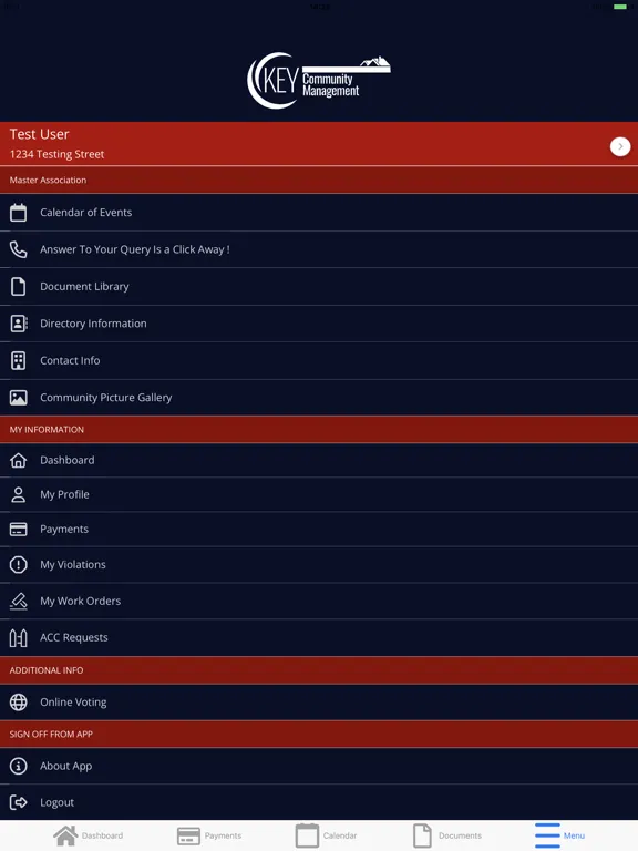 Tangkapan layar Key Community Management iPad 