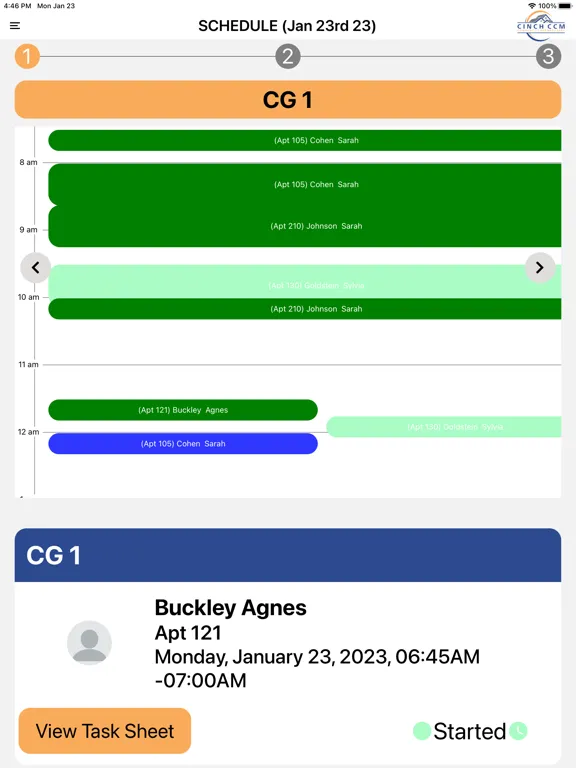 Tangkapan skrin CINCH CCM Caregiver iPad 