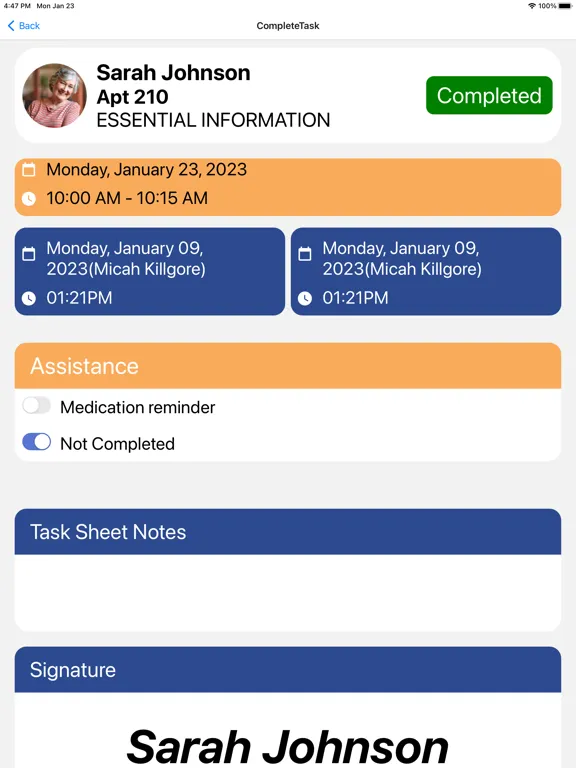 Tangkapan skrin CINCH CCM Caregiver iPad 