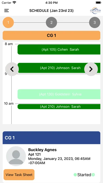 Tangkapan skrin CINCH CCM Caregiver