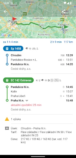 Tangkapan skrin Offline Jízdní řády CG Transit