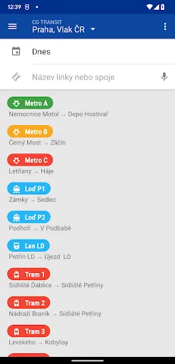 Tangkapan skrin Offline Jízdní řády CG Transit
