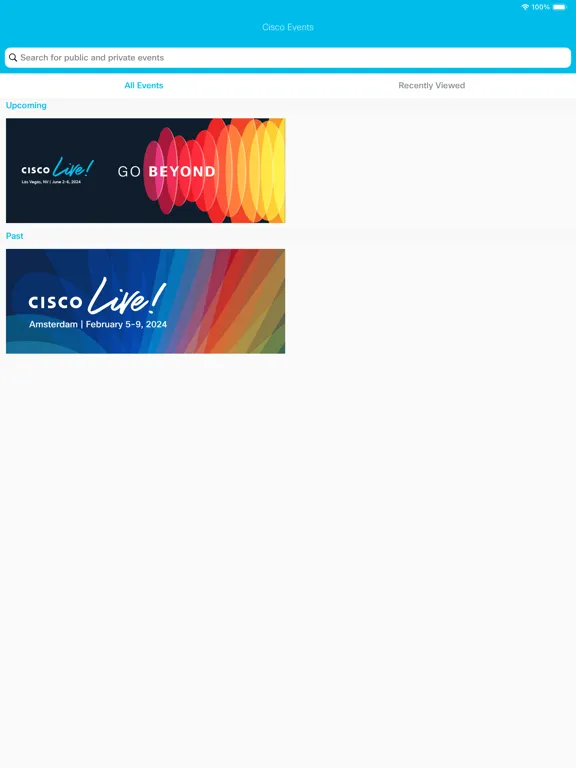 Capturas de tela do Cisco Events App iPad 
