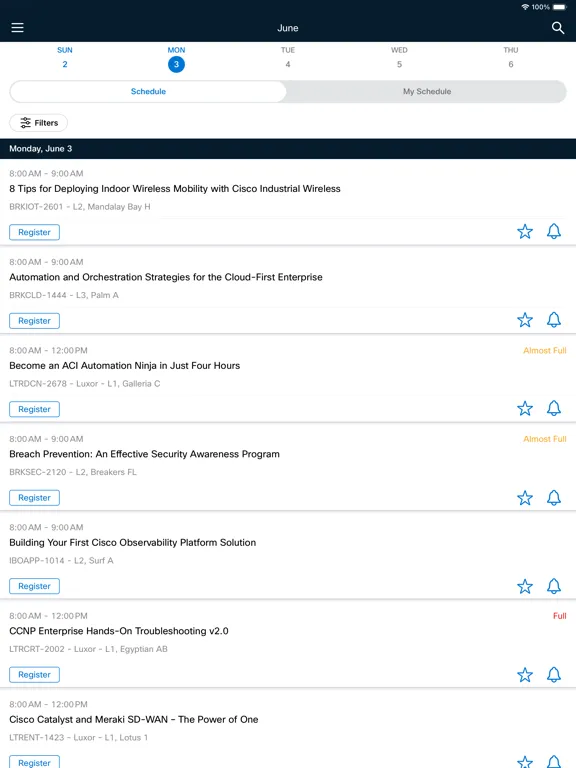 Capturas de tela do Cisco Events App iPad 