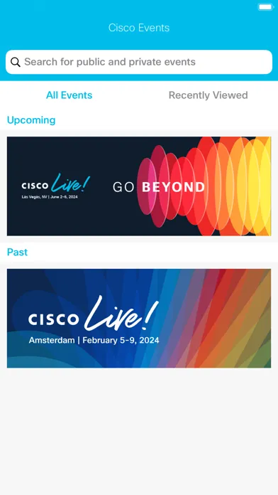 Capturas de tela do Cisco Events App