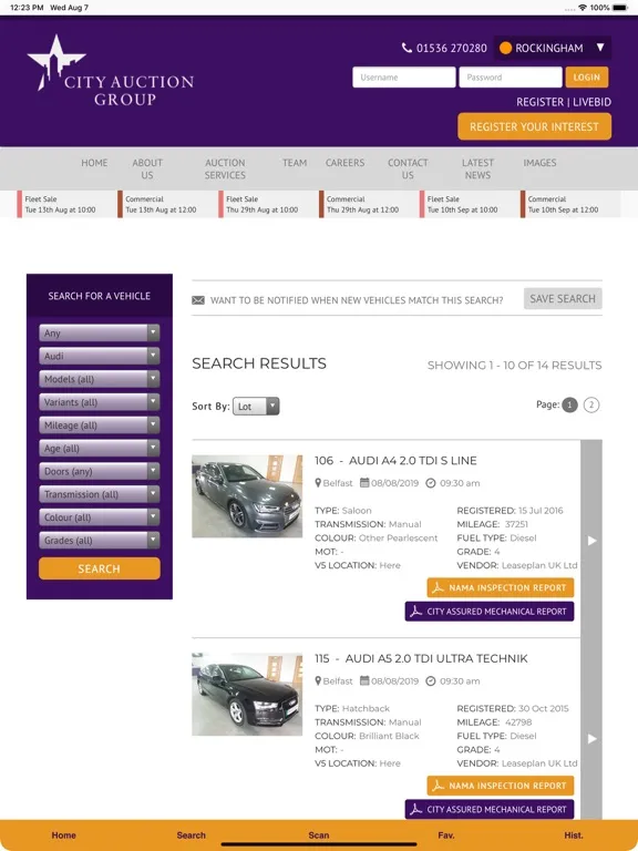 Capturas de tela do City Auction Group iPad 