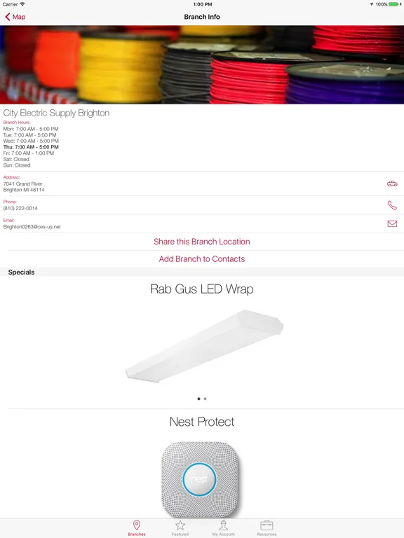 Capturas de tela do City Electric Supply iPad 