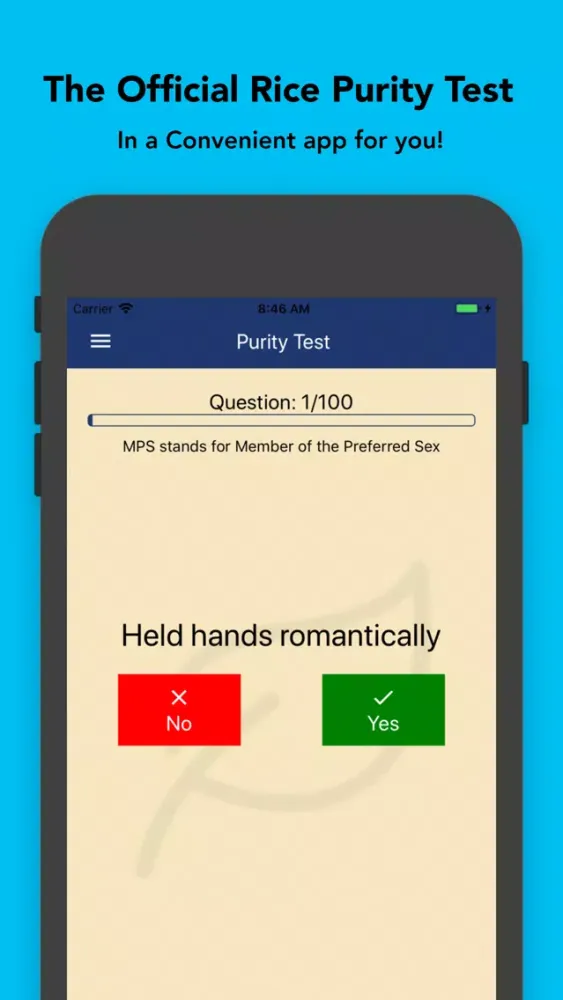 Tangkapan layar Rice Purity Test