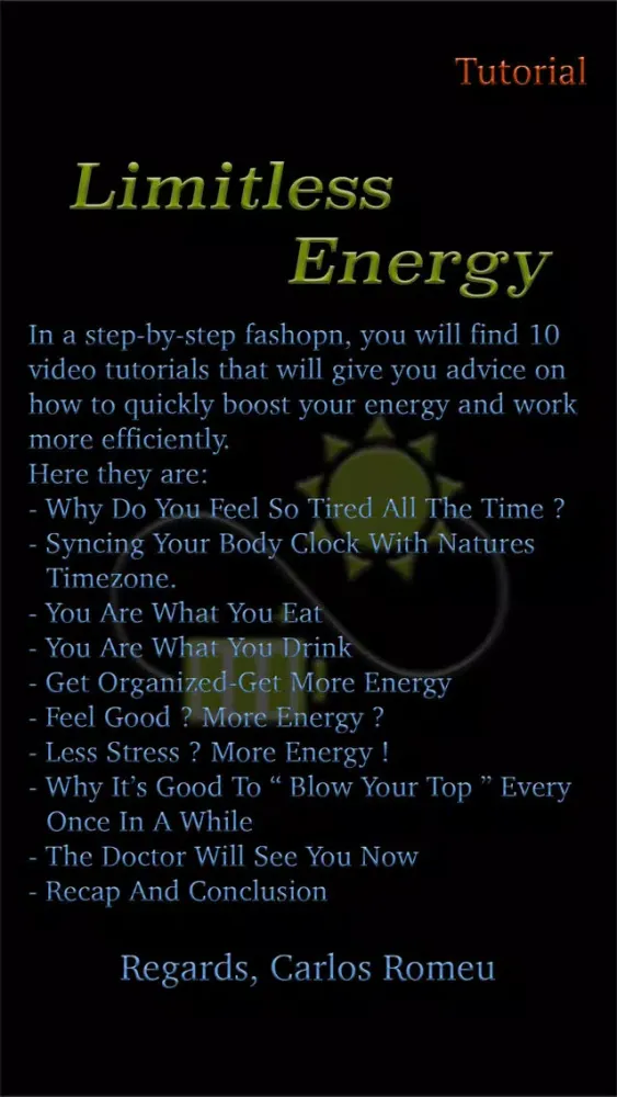 Capturas de tela do Tutorial for LimitLess Energy