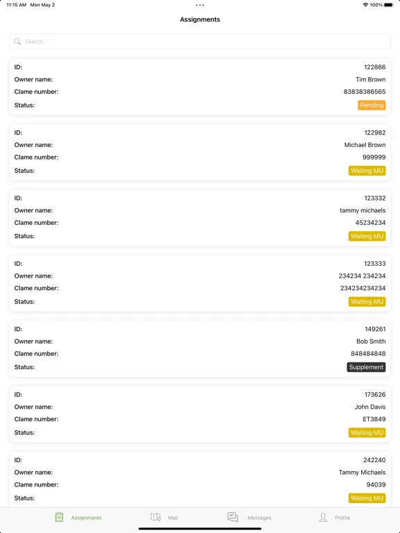 Tangkapan skrin Claim Leader LLC iPad 