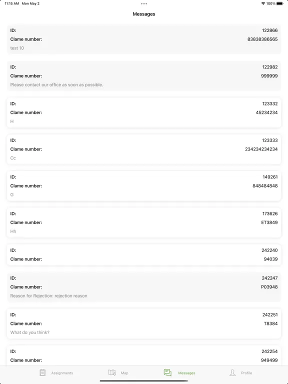 Tangkapan skrin Claim Leader LLC iPad 