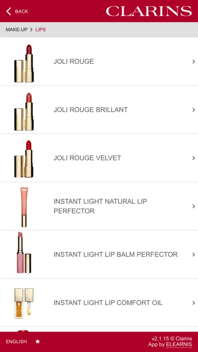 Скриншоты Clarins Product Library