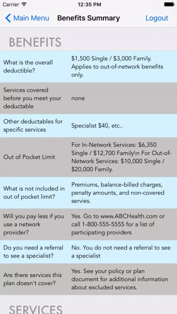 ABC Health - Clarity Mobile Demo Screenshots