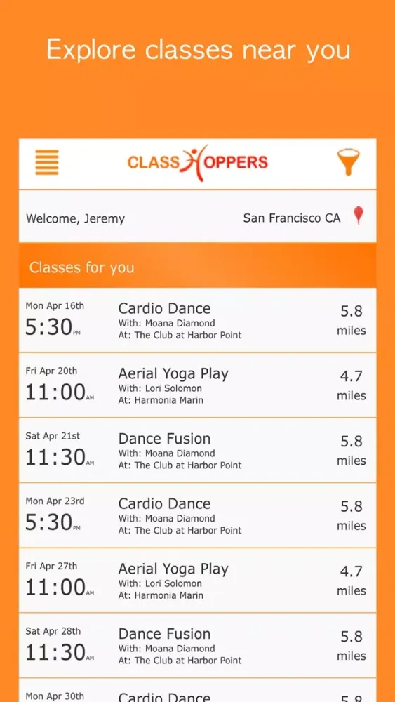 Class Hoppers Fitness Classes Screenshots