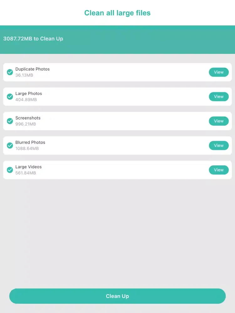 Tangkapan layar Super Clean-Clean Storage iPad 