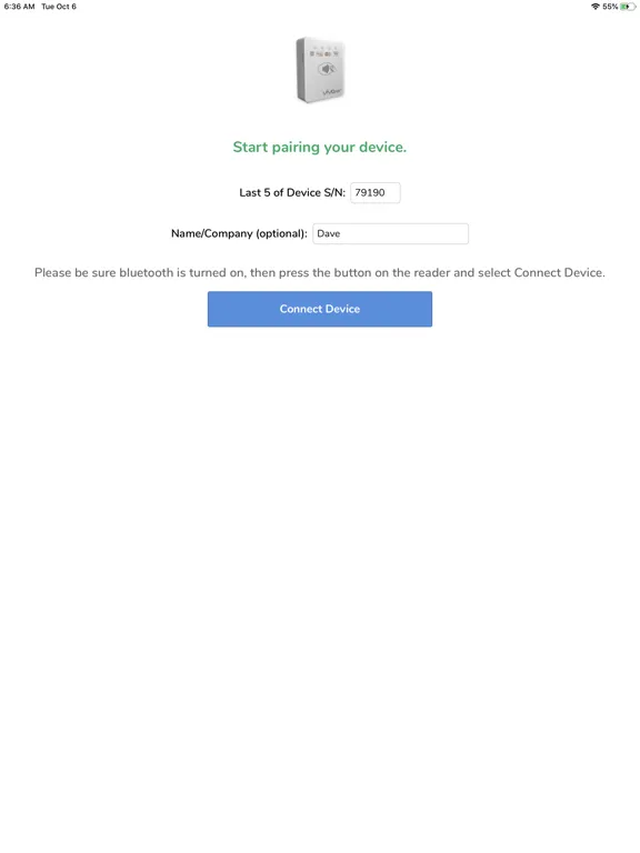 Tangkapan skrin Clearent IDTech Diagnostics iPad 