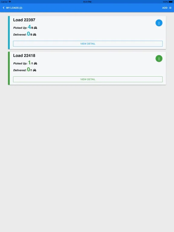 Tangkapan layar Legendary Auto Logistics EPOD iPad 