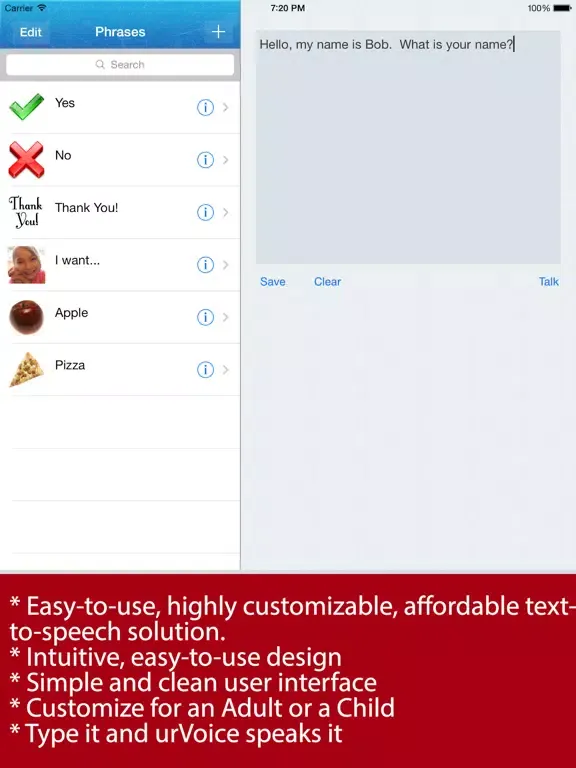 urVoice AAC – Text to speech with type and talk iPad 应用截图