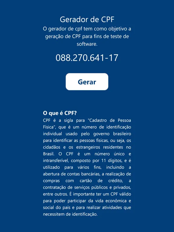 Gerador de CPF aleatório iPad 应用截图