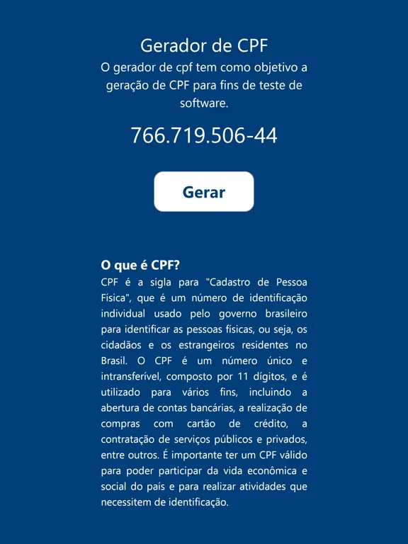 Gerador de CPF aleatório iPad 应用截图