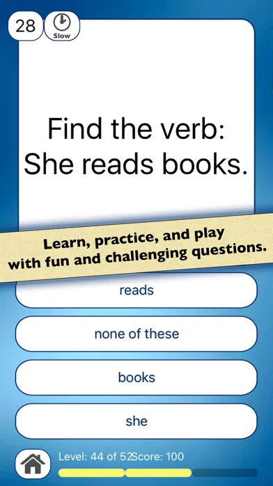 Capturas de tela do Nouns & Verbs Teaching Quiz