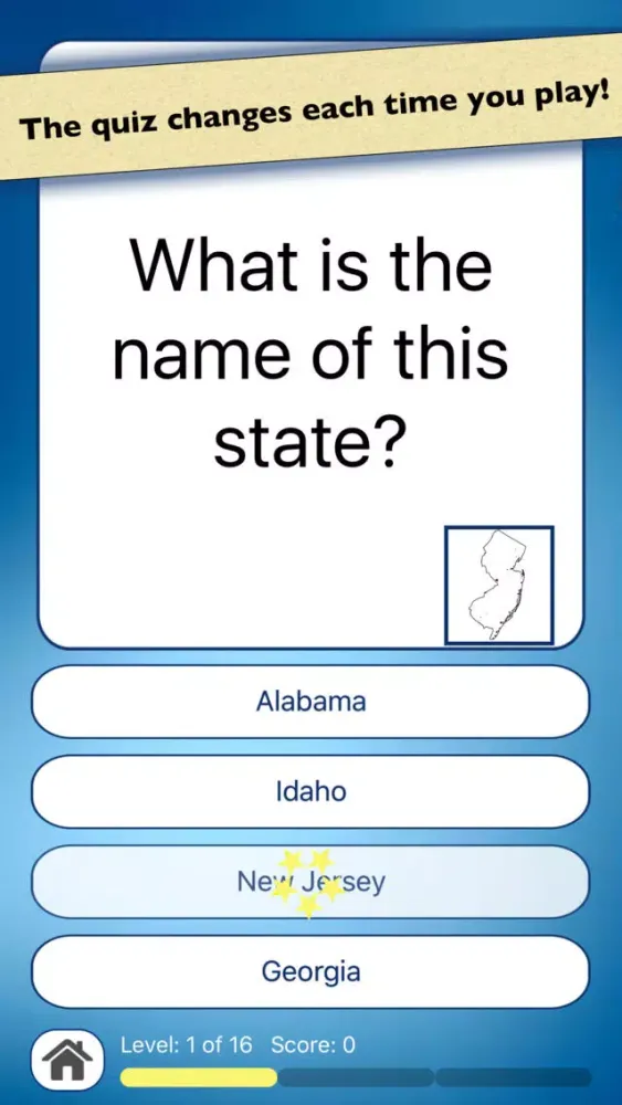 Zrzuty ekranu US State Shapes Geography Quiz