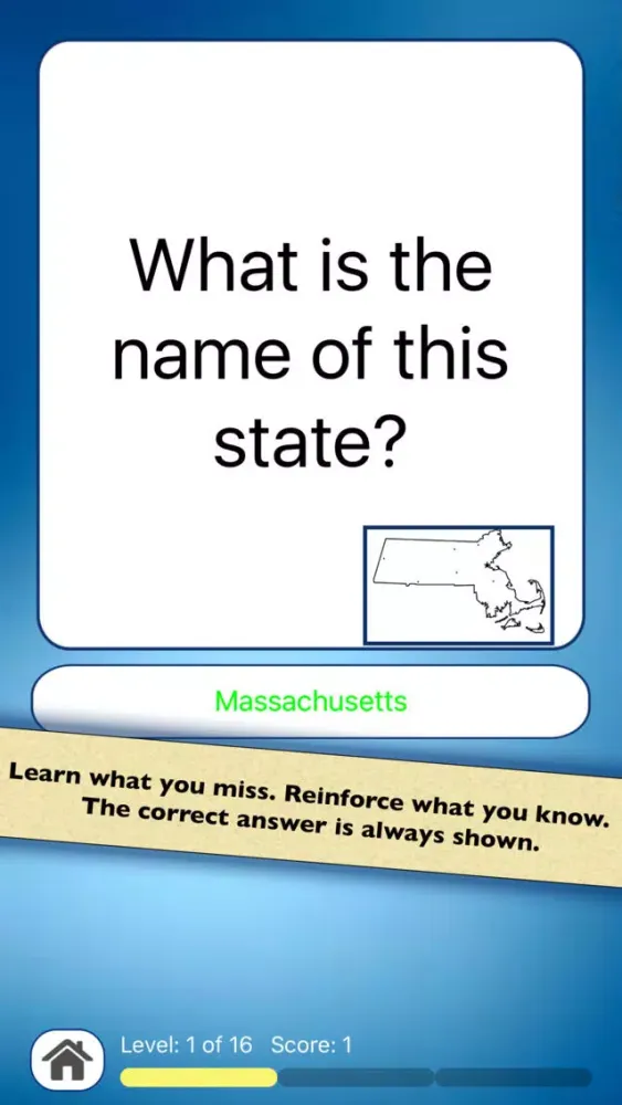 Zrzuty ekranu US State Shapes Geography Quiz