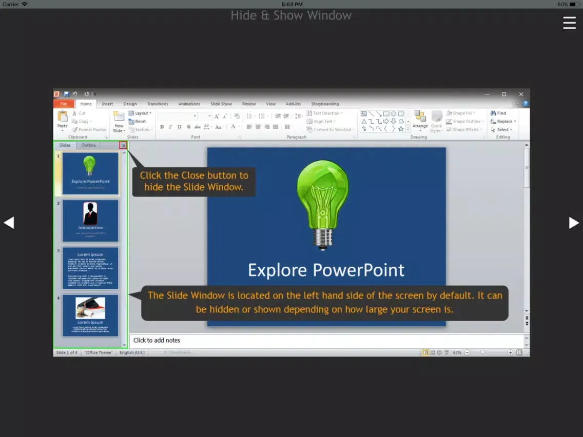 Zrzuty ekranu Explore PowerPoint iPad 