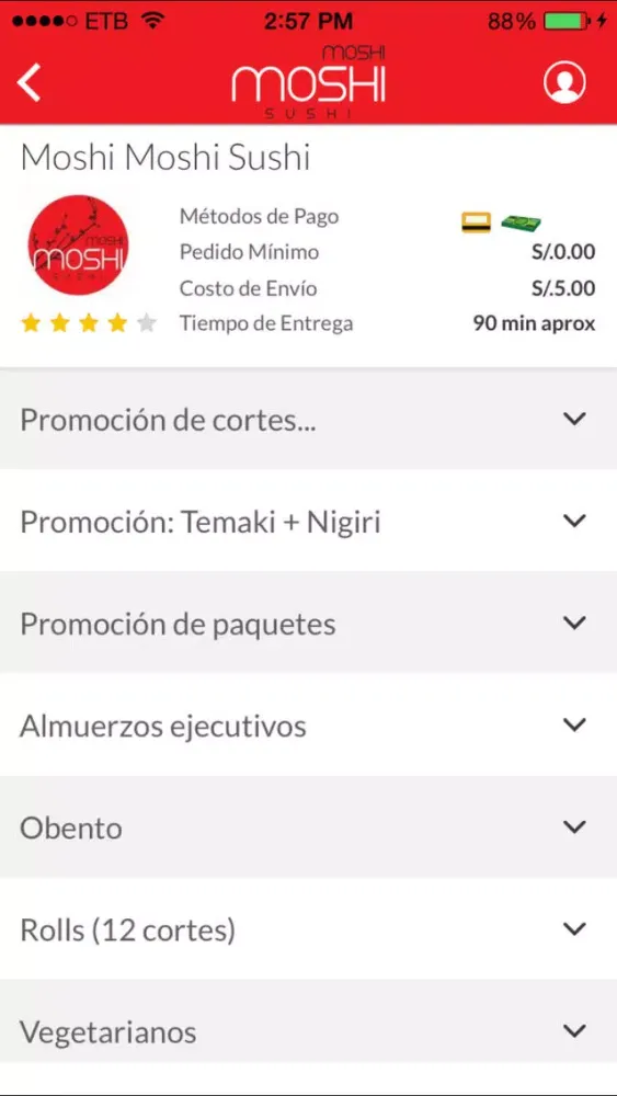Ảnh chụp màn hình của Moshi Moshi Sushi