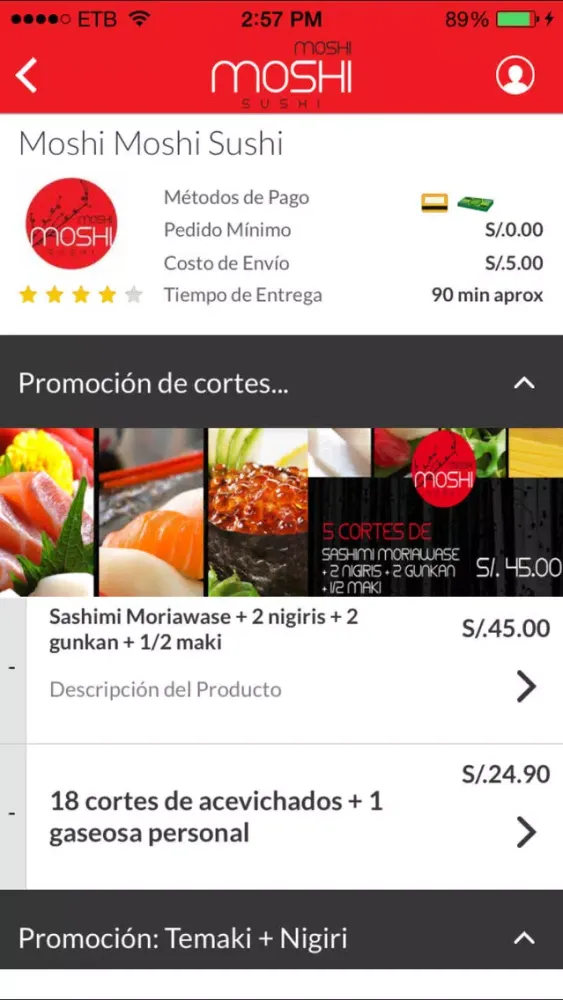 Ảnh chụp màn hình của Moshi Moshi Sushi