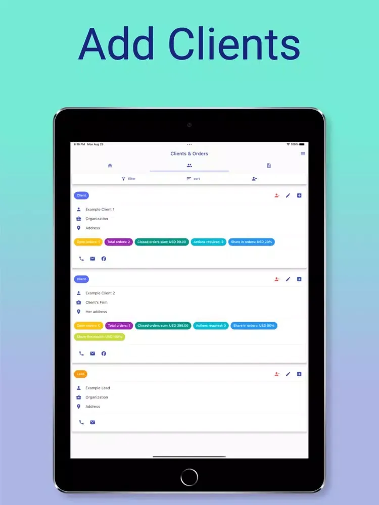 Clients and Orders CRM iPad  Ekran Görüntüleri