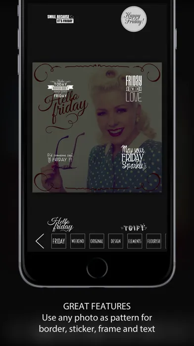 Captures d'écran de Friday Candy : Best Happy Friday & Weekend Camera - Add sticker and frame over image
