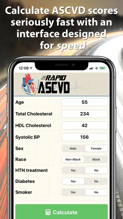 Capturas de tela do RapidASCVD: ASCVD Risk Calc