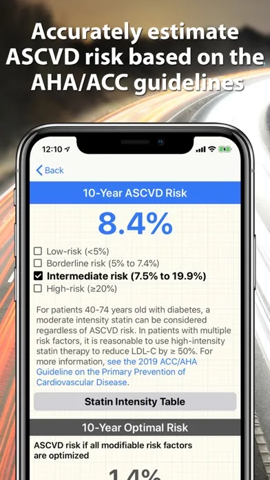 Capturas de tela do RapidASCVD: ASCVD Risk Calc