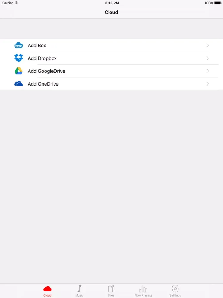 Capturas de tela do Cloud Play Pro - Music Player & Streamer for Dropbox, Google Drive, OneDrive, Box and iPod Library iPad 