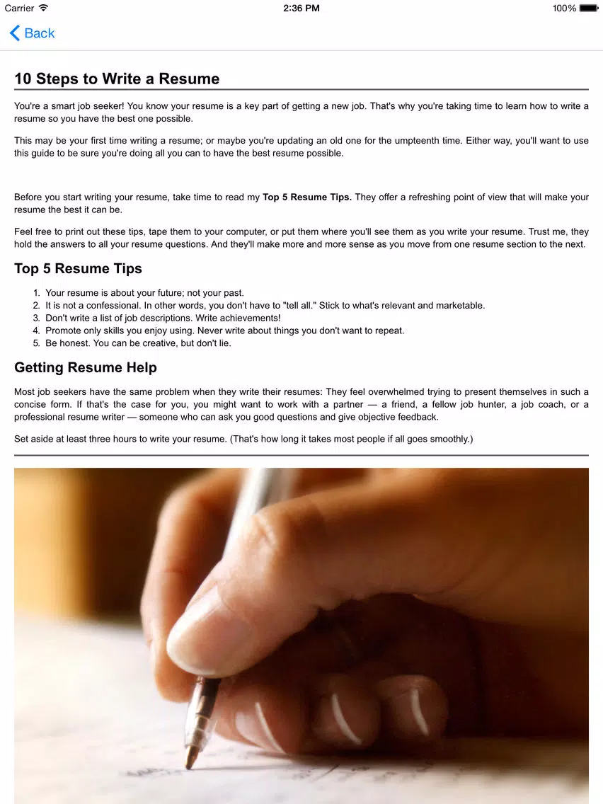 Guide to writing the perfect Curriculum Vitae (Résumé) iPad 應用截圖