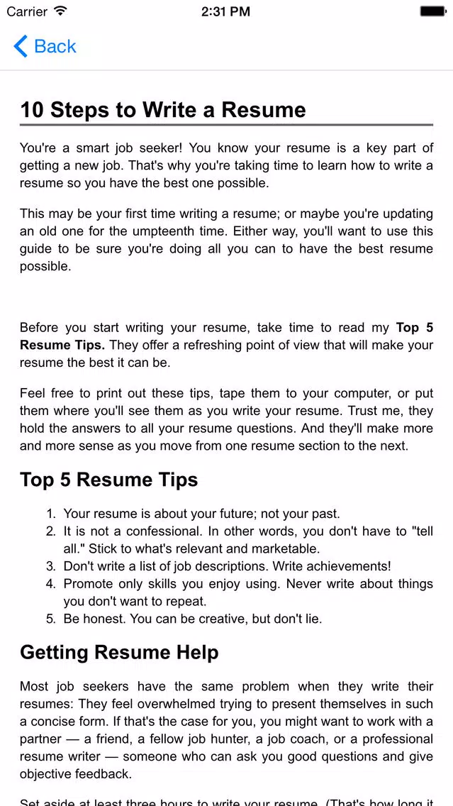 Guide to writing the perfect Curriculum Vitae (Résumé)應用截圖