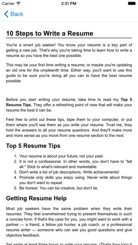 Guide to writing the perfect Curriculum Vitae (Résumé)应用截图