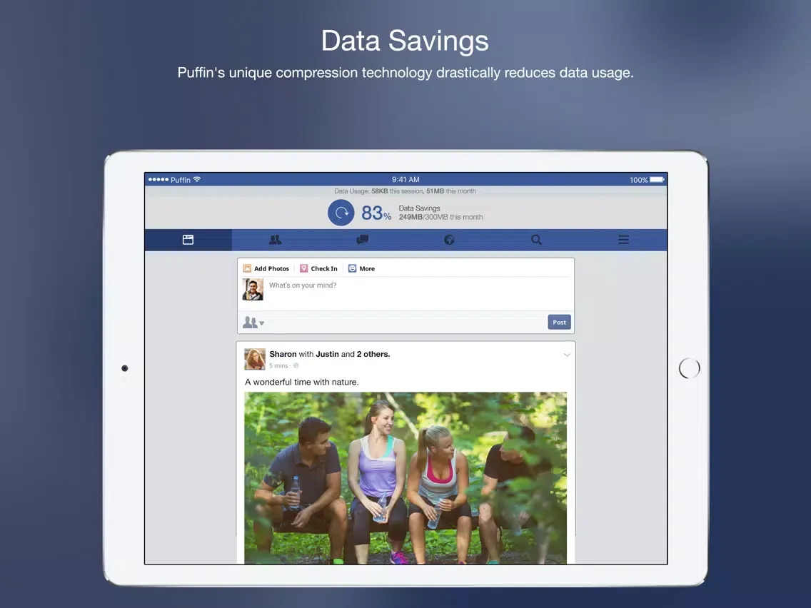 Tangkapan layar Puffin for Facebook iPad 