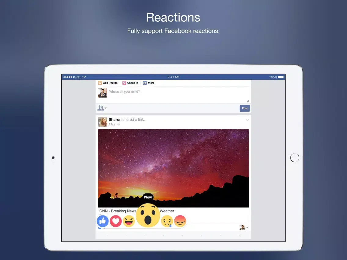 Tangkapan layar Puffin for Facebook iPad 