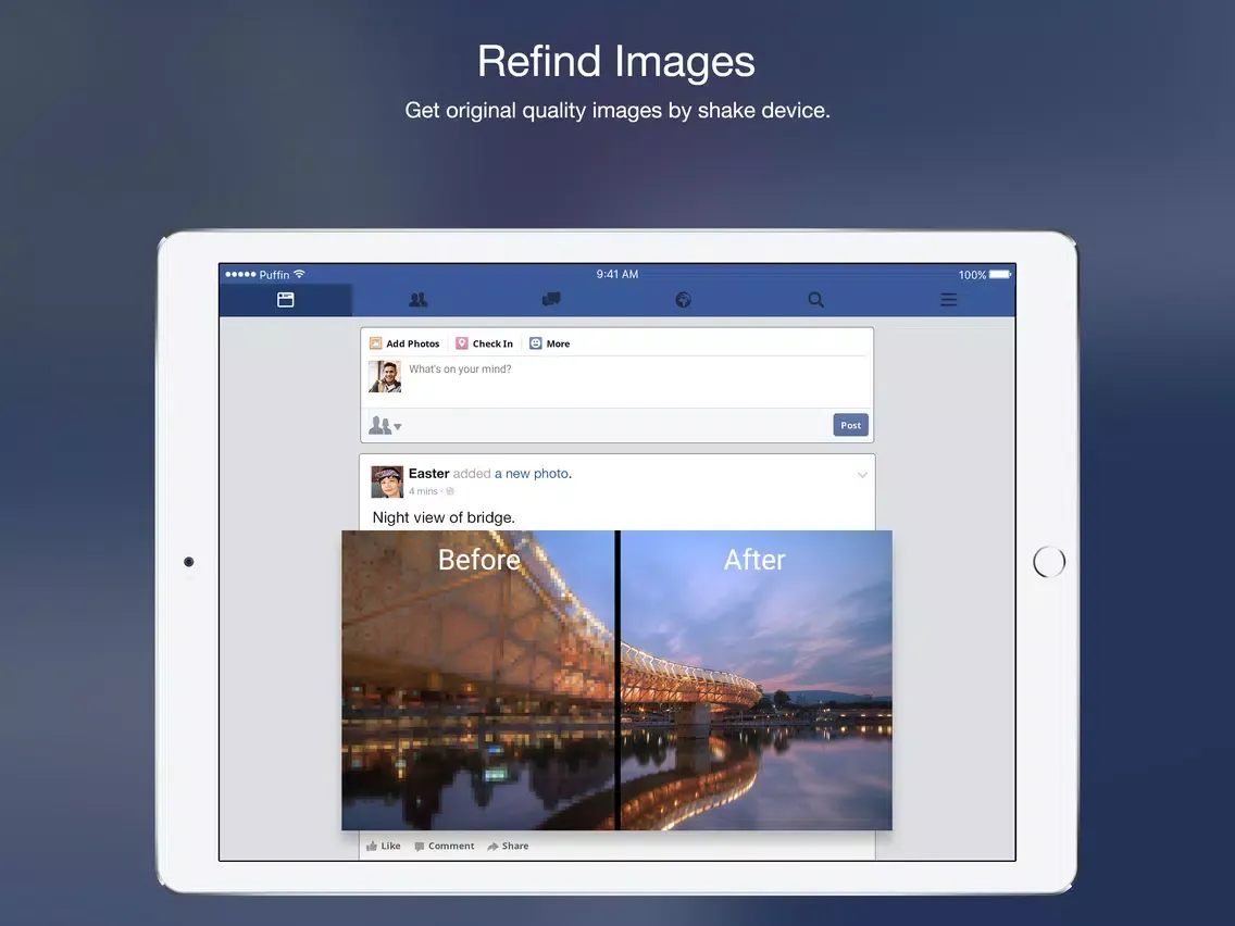 Tangkapan layar Puffin for Facebook iPad 