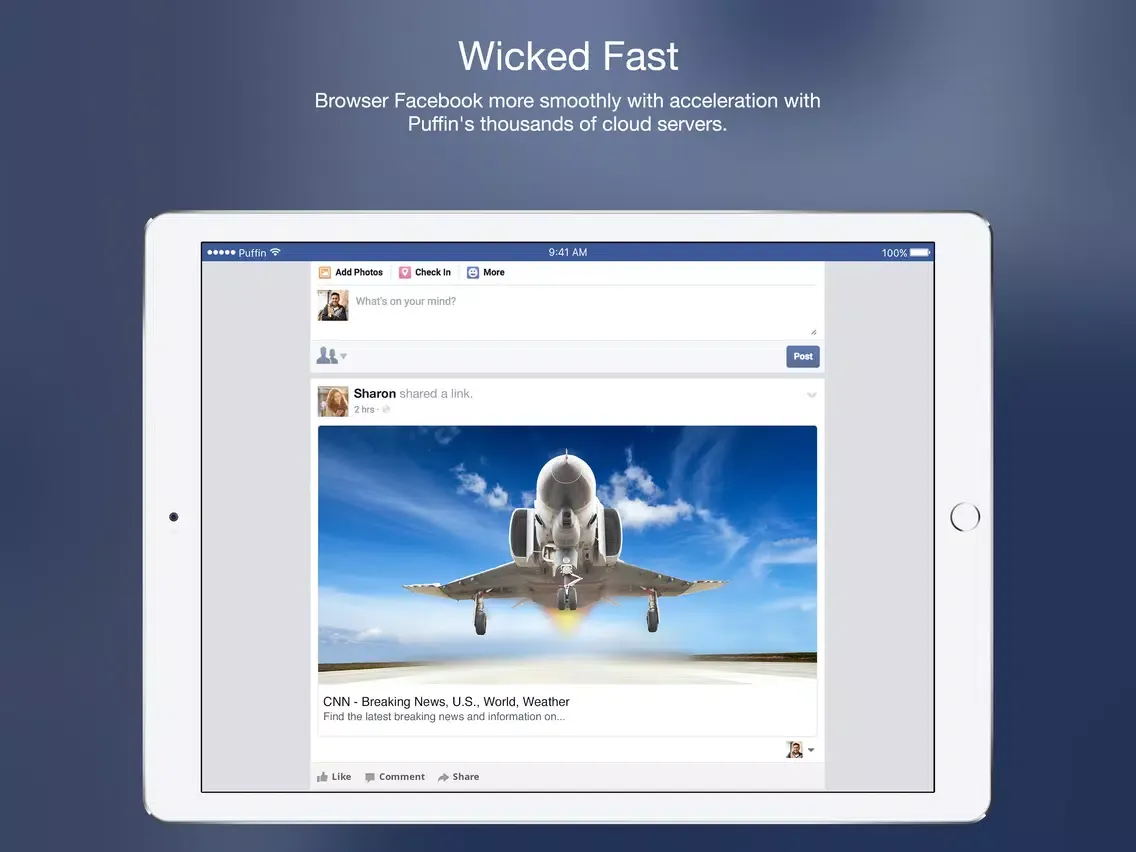 Tangkapan layar Puffin for Facebook iPad 